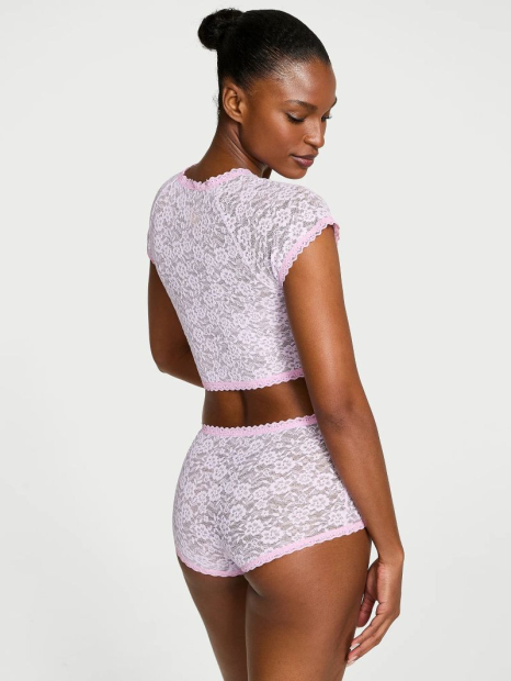 Домашній комплект з вишивкою Victoria's Secret укорочена футболка та шортики 1159846829 (Бузковий L)