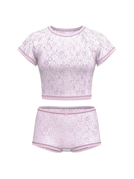 Домашний комплект с вышивкой Victoria’s Secret укороченная футболка и шортики 1159847128 (Сиреневый M)