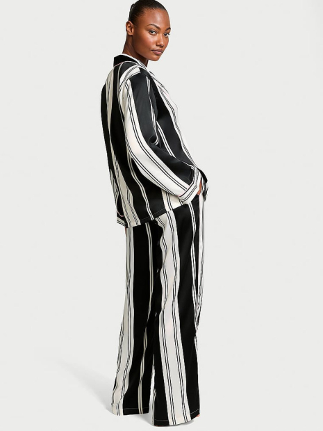 Женская сатиновая пижама Victoria's Secret рубашка и брюки 1159847074 (Черный/Белый XXL)