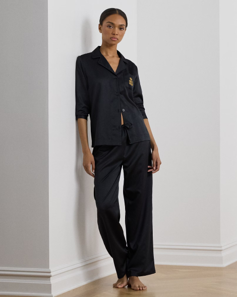 Жіноча сатинова піжама Ralph Lauren сорочка та штани 1159847747 (Чорний M)