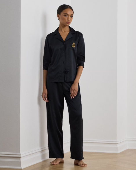 Жіноча сатинова піжама Ralph Lauren сорочка та штани 1159847747 (Чорний M)