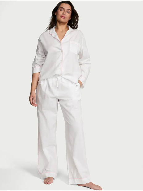 Женская хлопковая пижама Victoria's Secret рубашка и штаны 1159849821 (Белый L)
