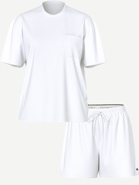Женская хлопковая пижама Victoria's Secret футболка и шорты 1159849881 (Белый XS)