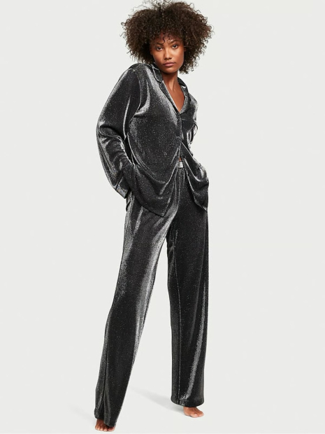 Сверкающая пижама Victoria's Secret рубашка и штаны 1159852920 (Черный XL)