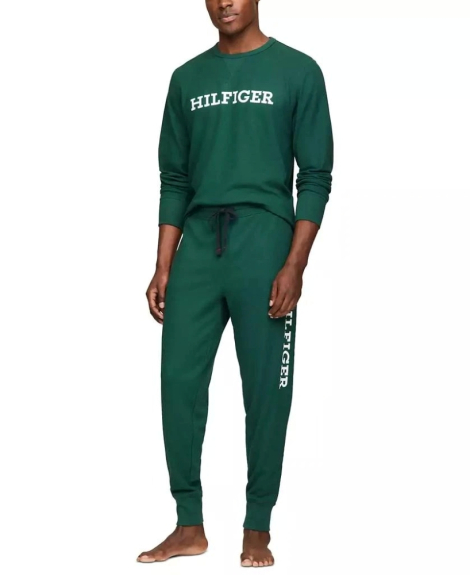 Чоловічий домашній комплект Tommy Hilfiger лонгслів та джоггери 1159853427 (Зелений M)