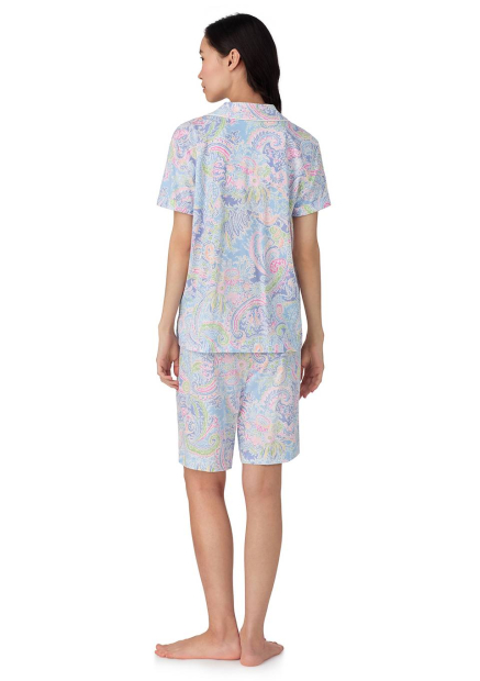Жіноча піжама Lauren Ralph Lauren сорочка та шорти з принтом 1159855209 (Блакитний S)