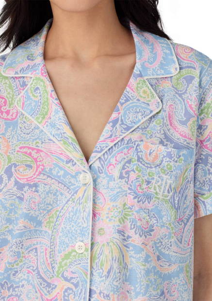 Жіноча піжама Lauren Ralph Lauren сорочка та шорти з принтом 1159855209 (Блакитний S)