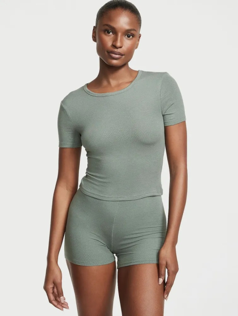 Пижама в рубчик Victoria’s Secret  футболка и шортики 1159855637 (Зеленый XS)