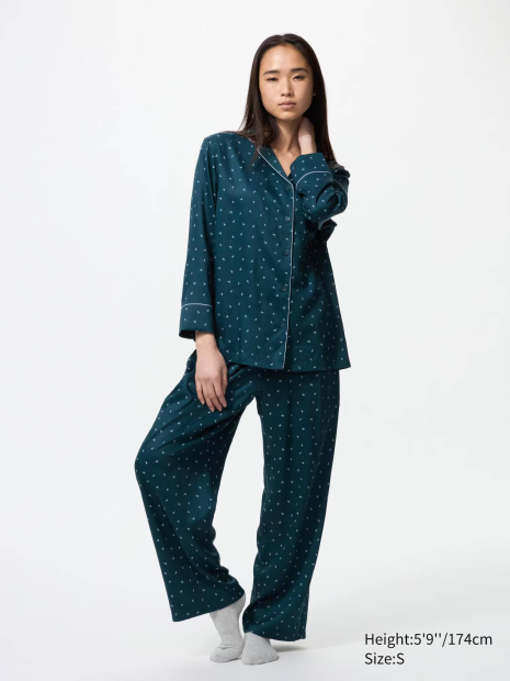 Гладка піжама Uniqlo комплект сорочка та штани 1159855876 (Зелений XXL)