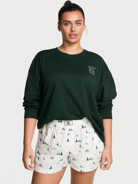 Женская пижама Victoria's Secret кофта и шорты 1159856313 (Белый/Зеленый M)