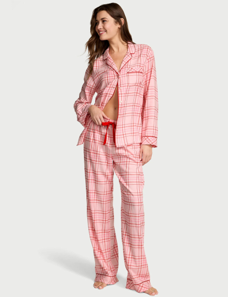 Фланелевая женская пижама Victoria's Secret рубашка и штаны 1159856403 (Розовый XL)