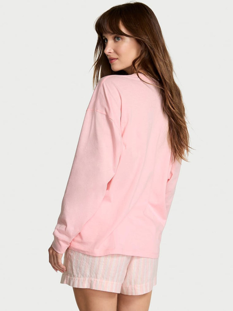 Женская пижама Victoria’s Secret лонгслив и шорты 1159856410 (Розовый XL)