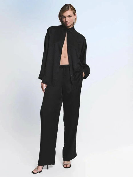 Жіноча сатинова піжама Victoria's Secret сорочка та штани 1159857449 (Чорний XS)