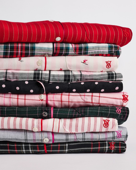 Жіноча фланелева піжама Victoria's Secret сорочка та штани 1159857662 (Сірий/Рожевий XL)