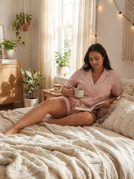 Домашний пижамный комплект Victoria’s Secret рубашка и шорты 1159859966 (Белый/Красный S)