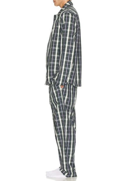 Лёгкая мужская пижама Lacoste рубашка и штаны 1159860442 (Синий/Зеленый S)