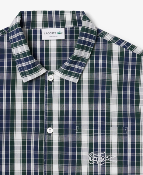 Лёгкая мужская пижама Lacoste рубашка и штаны 1159860442 (Синий/Зеленый S)