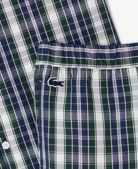 Лёгкая мужская пижама Lacoste рубашка и штаны 1159860442 (Синий/Зеленый S)