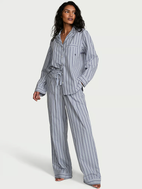 Женская хлопковая пижама Victoria's Secret рубашка и штаны 1159862999 (Синий/Серый XL)