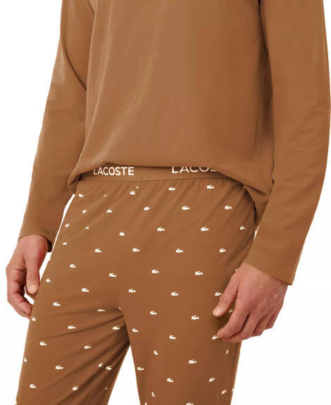 Чоловіча піжама Lacoste лонгслів та штани 1159863283 (Коричневий XL)
