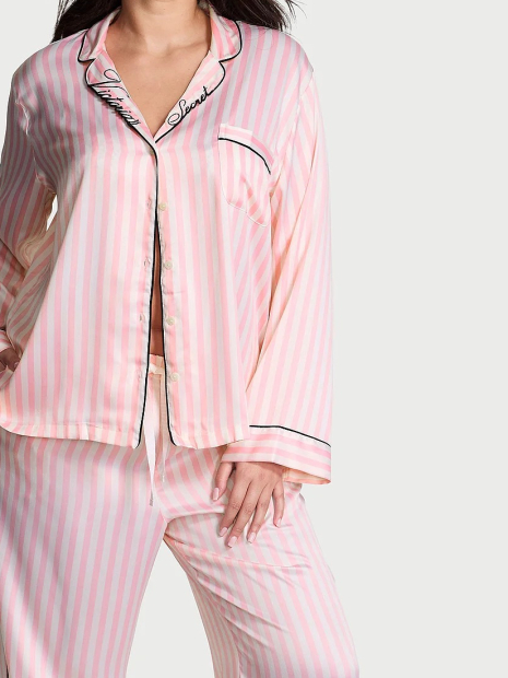 Женская сатиновая пижама Victoria's Secret рубашка и брюки 1160020299 (Белый/Розовый XS)