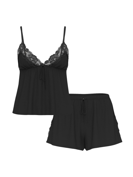 Лёгкий пижамный комплект с кружевными вставками Victoria’s Secret майка и шортики 1161571956 (Черный L)