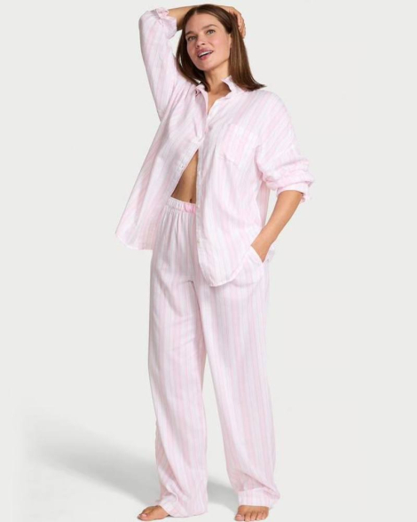 Жіноча піжама Victoria's Secret сорочка та штани 1161912844 (Білий/Рожевий M)