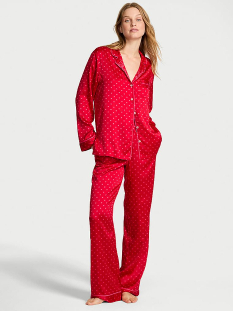 Женская сатиновая пижама Victoria's Secret рубашка и брюки 1162768804 (Красный XL)