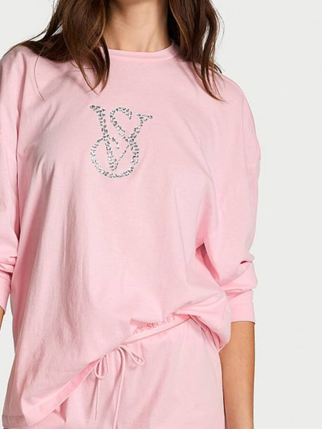 Женская пижама Victoria’s Secret лонгслив и шорты 1162785179 (Розовый XXL)