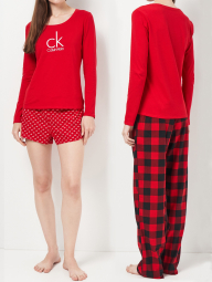 Женская пижама 3 в 1 Calvin Klein лонгслив, штаны и шорты 1159837403 (Красный S)