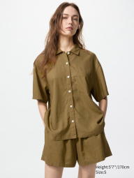 Женская пижама Uniqlo комплект рубашка и шорты 1159842981 (Зеленый M)