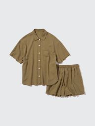 Женская пижама Uniqlo комплект рубашка и шорты 1159842981 (Зеленый M)