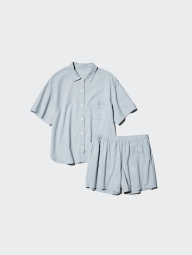 Женская пижама Uniqlo комплект рубашка и шорты 1159842984 (Голубой L)