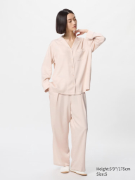 Сатиновая пижама Uniqlo комплект рубашка и штаны 1159843041 (Розовый XXL)