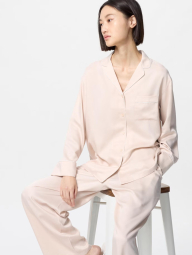 Сатиновая пижама Uniqlo комплект рубашка и штаны 1159843041 (Розовый XXL)