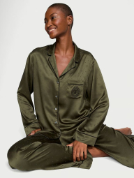 Атласная женская пижама Victoria's Secret рубашка и брюки 1159843223 (Зеленый S)