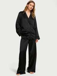 Женская сатиновая пижама Victoria's Secret 1159845742 (Черный S)
