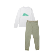 Чоловіча піжама Lacoste лонгслів та штани 1159845267 (Білий/Зелений XXL)
