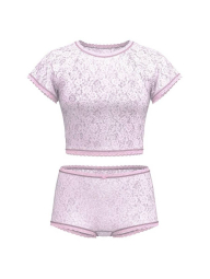 Домашний комплект с вышивкой Victoria’s Secret укороченная футболка и шортики 1159847128 (Сиреневый M)