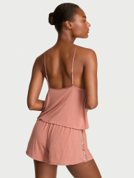 Легкий піжамний комплект з мереживними вставками Victoria's Secret майка та шортики 1159850873 (Рожевий M)