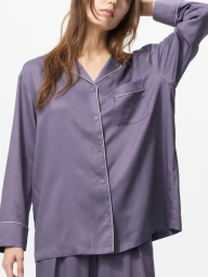 Сатиновая пижама Uniqlo комплект рубашка и штаны 1159855888 (Сиреневый XXL)