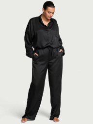 Женская сатиновая пижама Victoria's Secret рубашка и штаны 1159857449 (Черный XS)