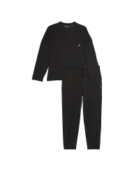 Жіноча бавовняна піжама Victoria's Secret лонгслів та штани 1159859170 (Чорний XS)