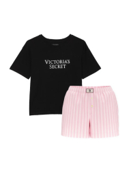 Жіноча піжама Victoria's Secret футболка та шорти 1159860302 (Чорний/Рожевий XS)