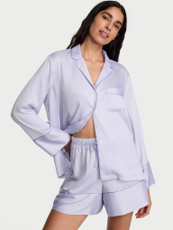 Домашний пижамный сатиновый комплект Victoria’s Secret рубашка и шорты 1160339520 (Сиреневый XL)