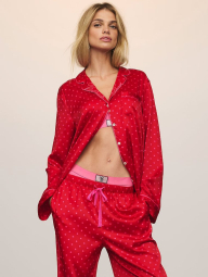 Женская сатиновая пижама Victoria's Secret рубашка и брюки 1162768804 (Красный XL)