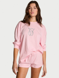 Женская пижама Victoria’s Secret лонгслив и шорты 1162785179 (Розовый XXL)