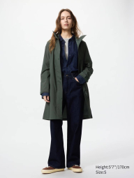Плащ UNIQLO с капюшоном 1159855777 (Зеленый L)