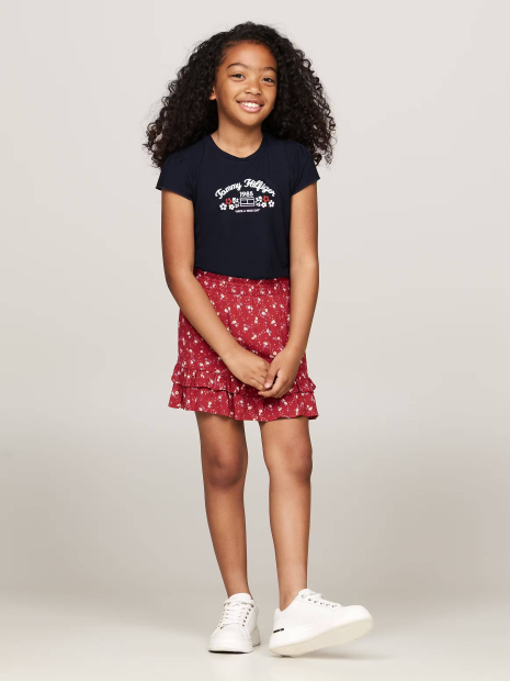 Детская мини-юбка Tommy Hilfiger с цветочным принтом и оборками 1159840641 (Красный 4)