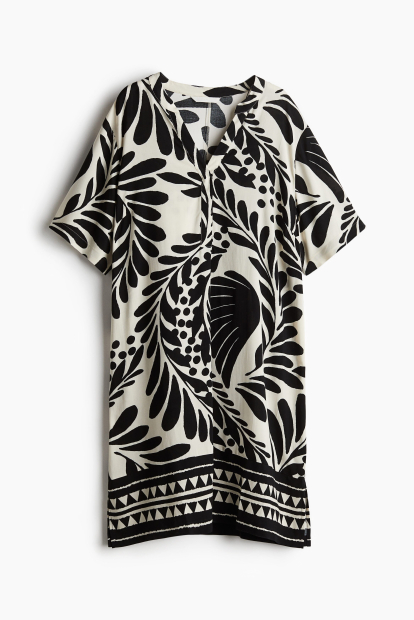 Женское платье-туника H&M из вискозы 1159842203 (Черный/Молочный XS)